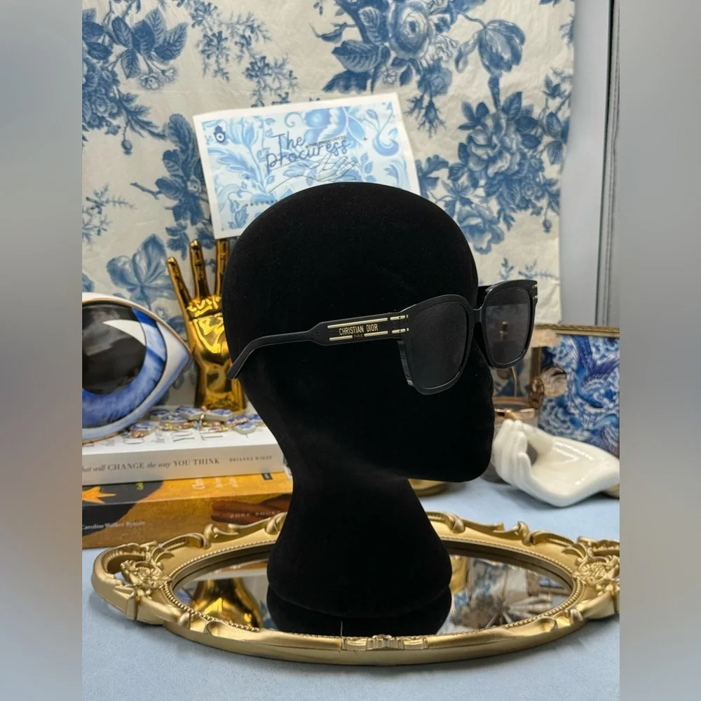 Dior Black and Gold Logo Cat-Eye Sunglasses